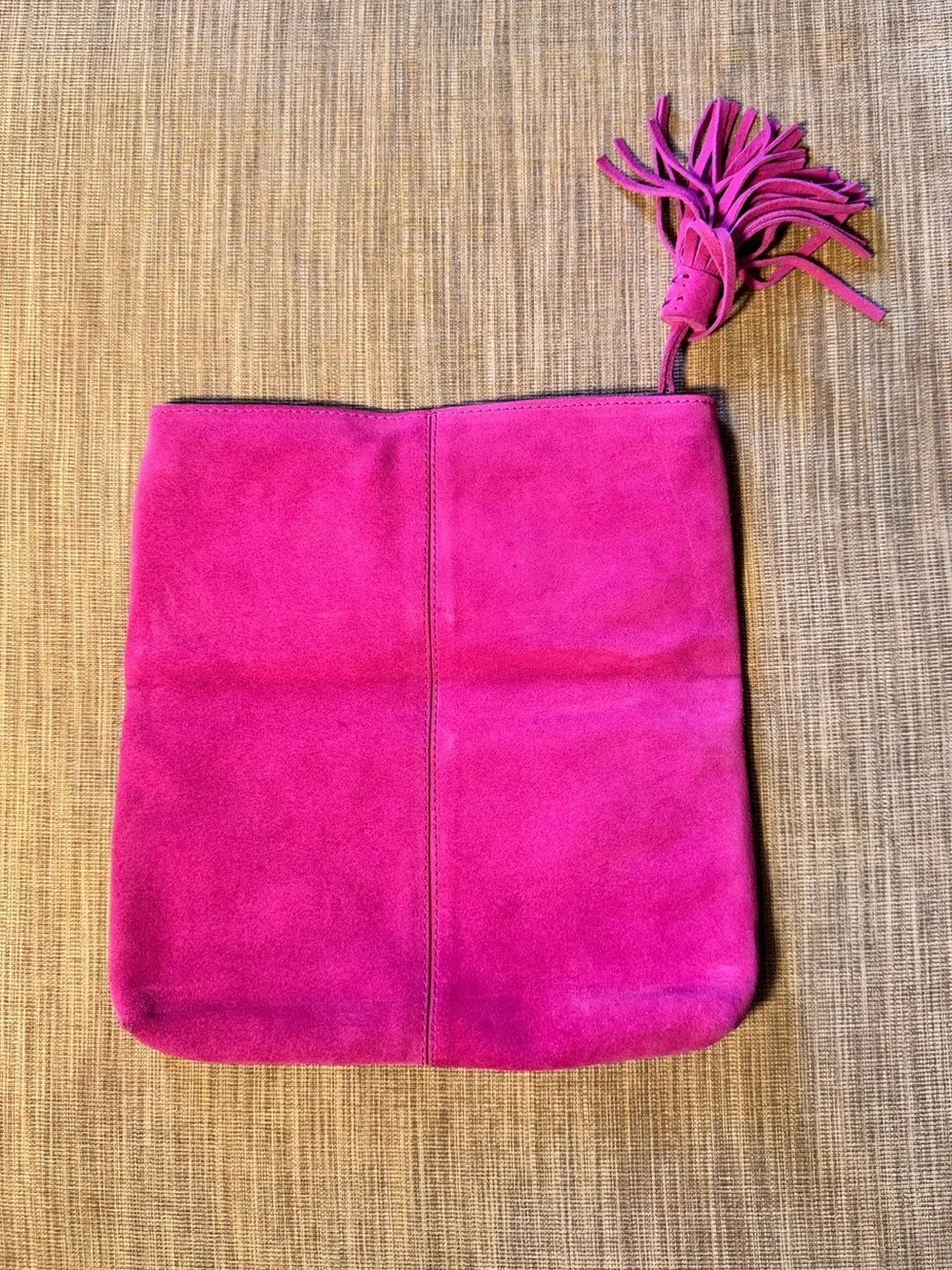 Fuchsia Suede Leather Foldover Tassel Clutch